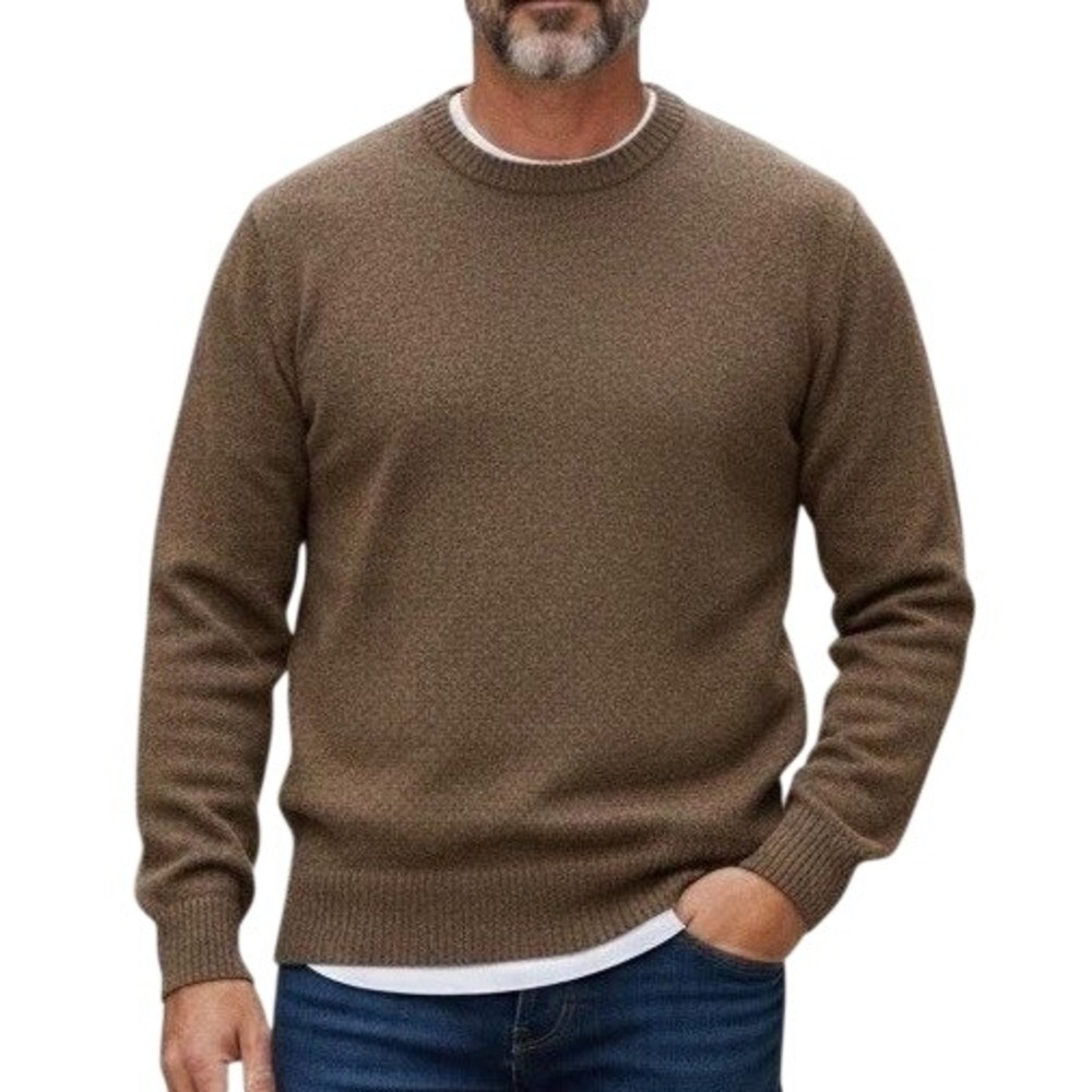 Pendleton Men's L Olive Green/yellow Washable Wool Crewneck Sweater Marled Knit